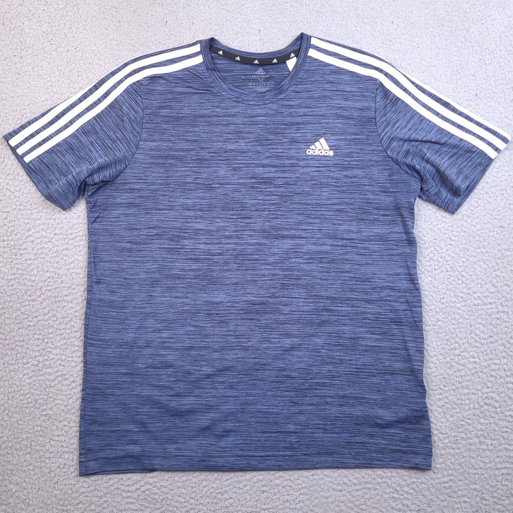 Adidas T-Shirt Mens Medium Blue AEROREADY Primegreen Space Dye 3 Stripes